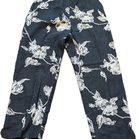 RAFAELLA Women Size 12 Black and White %100 linen Floral pants Quiet‎ Luxury - Picture 1 of 6